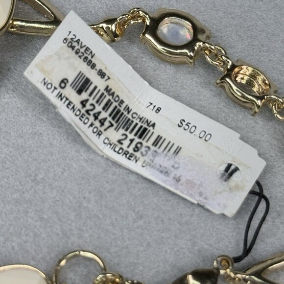 Anne Klein Necklace Gold Tone Faceted Cream Teardrop Beads Foil Backed Cabochons - Picture 13 of 14